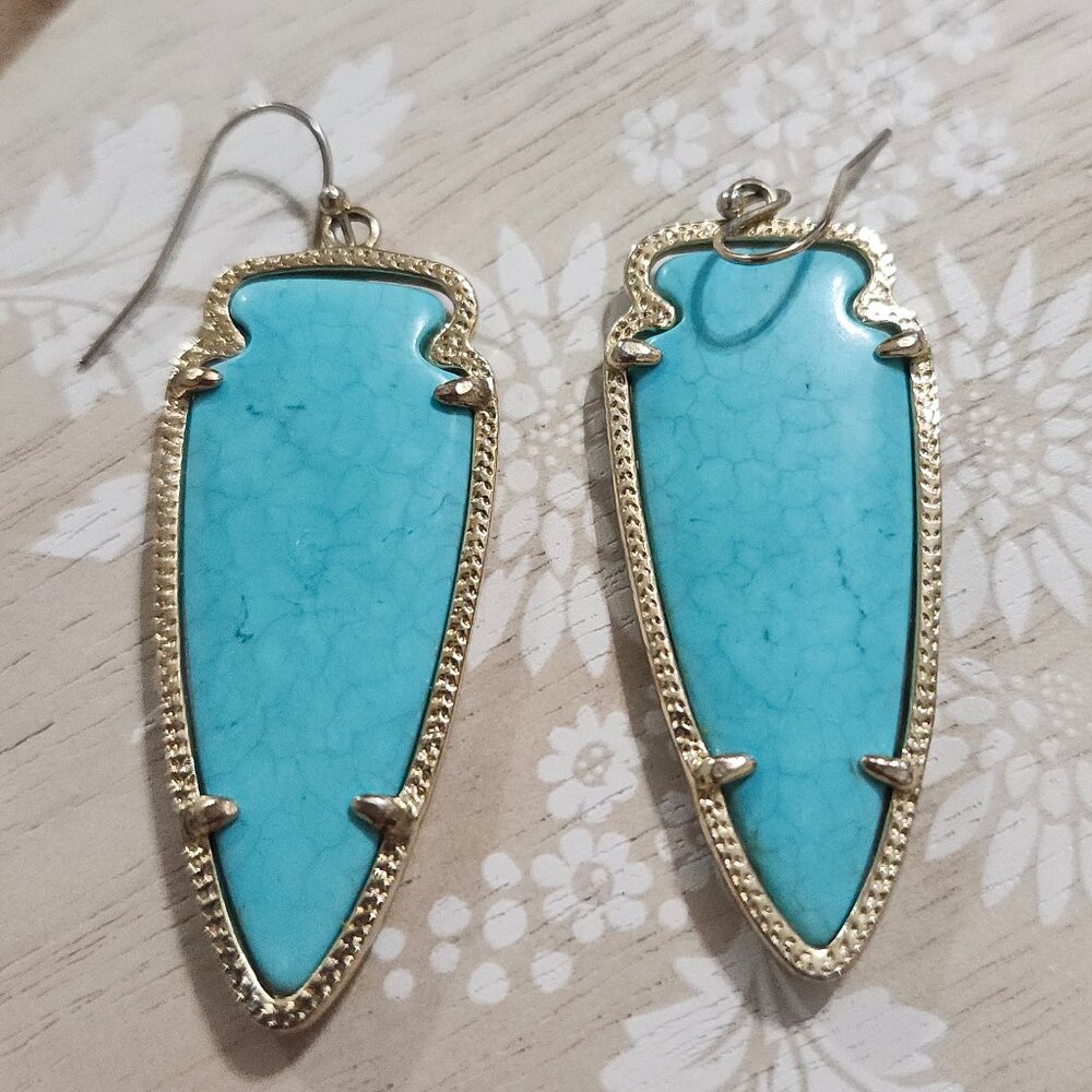 Kendra Scott Turquoise Blue Arrow Arrowhead Skylar Gold Drop Earrings